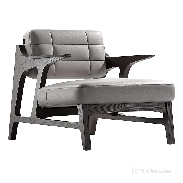 Sleek Modern Gray Upholstered Accent Chair With Wooden Frame And Armrests 3d model 