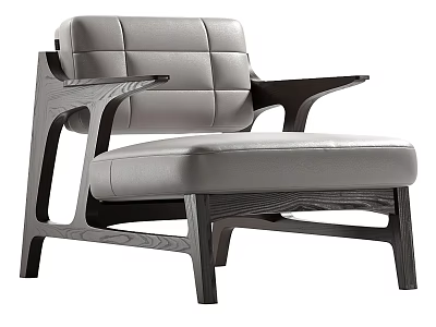 Sleek Modern Gray Upholstered Accent Chair With Wooden Frame And Armrests 3d model