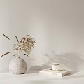 Minimalist Bonsai Plant in Gray Vase With Dried Grass And White Tabletop