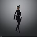 Catwoman Character In Black Bodysuit With Cat Ear Mask And Tail