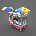 Hot Dogs And Drinks Food Cart With Yellow Blue Umbrella And Graphics