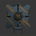 Futuristic Sci Fi Blue And Orange Mechanical Device With Metallic Structure And Complex Components