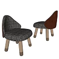 Stylish Accent Chairs with Black White Houndstooth Fabric Dark Brown Leather Backrest and Wooden Legs