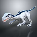 Realistic White Blue Striped Velociraptor With Sharp Claws And Open Mouth 3d model