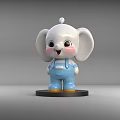 Cute Cartoon Elephant Sculpture with Blue Overalls Pink Cheeks and White Body on Black Base