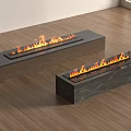 Modern Interior Fireplaces With Burning Flames In Wooden And Marble Bases