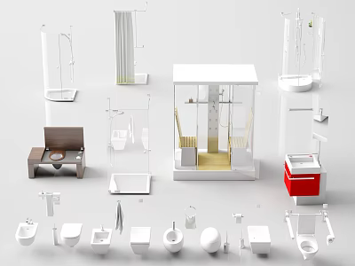 Complete Modern Bathroom Combos With Toilet Washbasin Shower Bathtub Towel Racks And Storage Cabinets 3d model