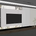 Modern TV Background Wall With Marble Texture Storage Cabinets And Minimalist Panel Design 3d model
