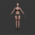 3D Female Character Model With Brown Bikini Top Shorts And Straps Design