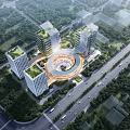 Aerial View Plan of Modern Urban Development With High Rise Buildings Circular Structure and Greenery