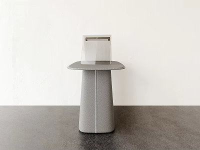 Modern Gray Side Table With Cylindrical Base Round Top And Stitched Details 3d model
