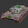 Military Armored Tank With Camouflage Exterior Main Cannon Tracks And Antennas