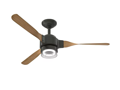 Ceiling Fan With Wooden Blades Black Housing And Built in Light 3d model