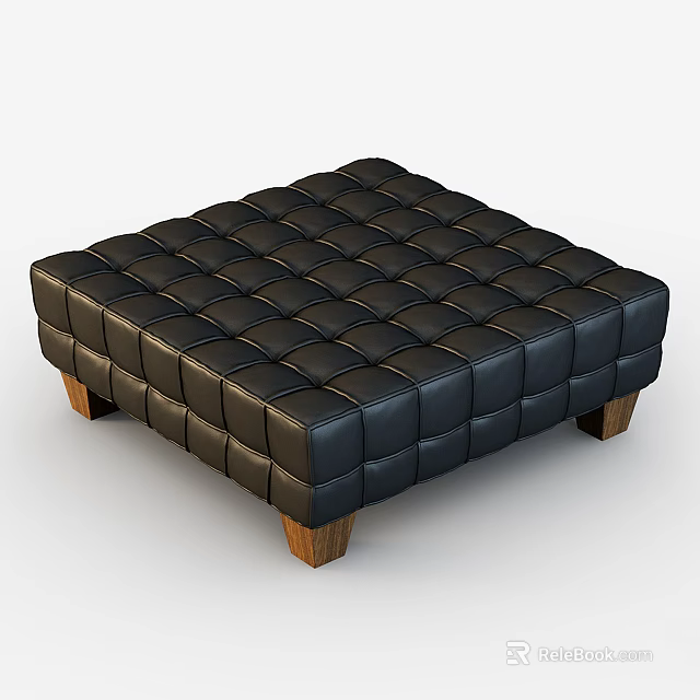 Elegant Black Leather Tufted Armchair With Square Design And Wooden Legs 3d model 