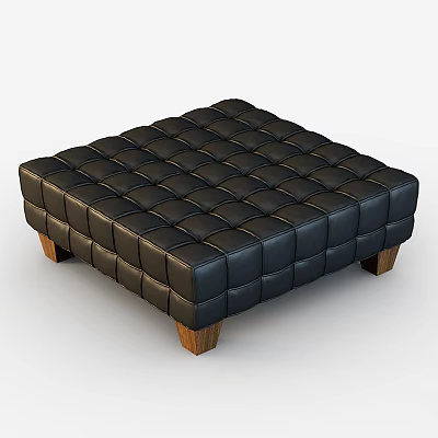 Elegant Black Leather Tufted Armchair With Square Design And Wooden Legs 3d model