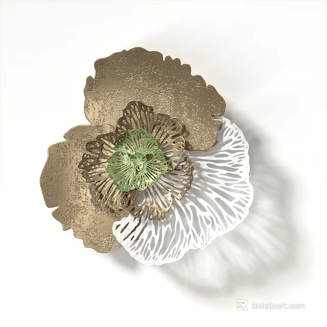 Modern Floral Wall Decor With Golden Accents Green Center And White Petals 3d model 