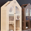 Wooden Pet House With Arch Glass Door And Indoor Stair Platform Design