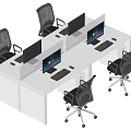 Modern White Office Desk Workstation With Computers And Ergonomic Office Chairs