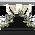 Banquet Hall Interior Design With Elegant Stage Flower Decor And Curtain Lighting