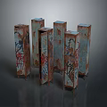 Rusted Metal Pillars With Colorful Graffiti Art And Weathered Texture Design