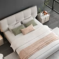 Modern Double Bed With Light Gray Upholstered Headboard Dark Background Wall Bedside Tables And Greenery