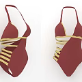 Burgundy One Piece Swimsuit With Golden Crisscross Straps And Stylish Design