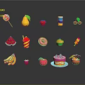 Colorful Assorted Food Collection With Fruits Sweets And Desserts Like Strawberry Banana And Cake