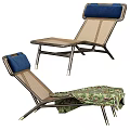 Modern Mesh Lounge Chairs With Blue Cushions Metal Frames And Patterned Blanket 3d model