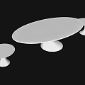 Modern White Coffee Table with Oval Top and Two Round Side Tables Smooth Surface 3d model
