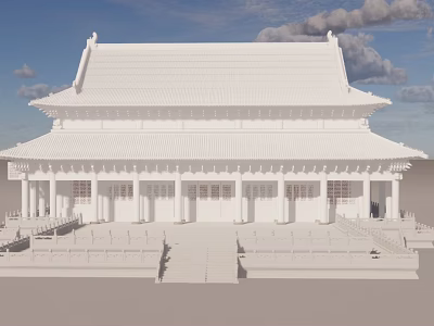 Ancient Architecture With Traditional Roof Design White Walls Stone Steps And Wooden Pillars 3d model