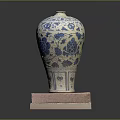 Blue and White Decorative Ceramic Sculpture With Lotus Floral Patterns On Pink Base