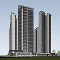 Contemporary High Rise Residential Complex Design with Green Spaces and Surrounding Roads