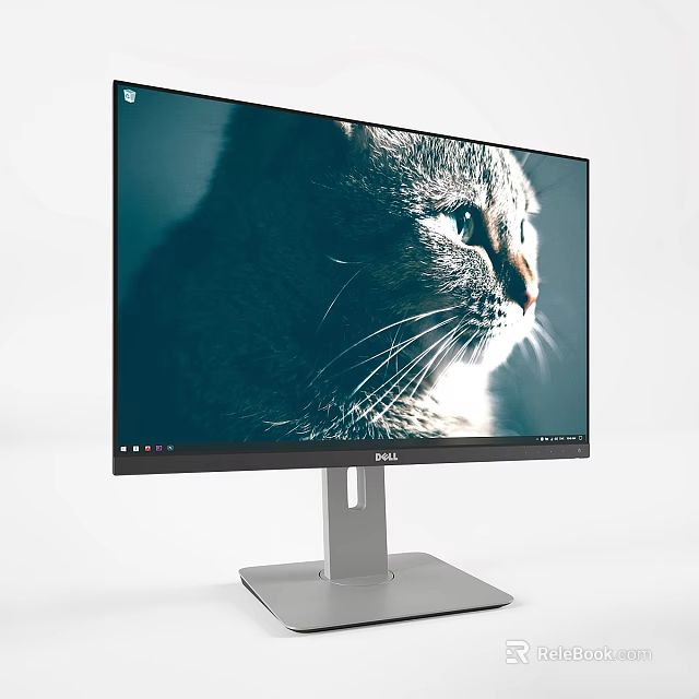 Dell Monitor With Cat Image Displayed On Screen And Sleek Design 3d model 