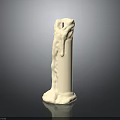 White Tall Candle with Melted Wax Dripping and Smooth Surface on Black Background
