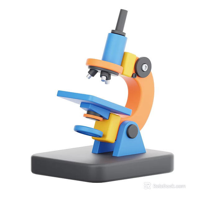 Colorful Medical Microscope With Blue Orange Yellow Arm Stage And Base Design 3d model 