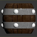 Vintage Round Wooden Barrel With Brown Wood Metal Hoops And Decorative Rivets