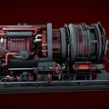 Large Industrial Machinery With Metallic Components Red Pipes And Black Base Structure