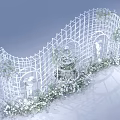 Elegant White Metal Grid Arch Photo Spot With Flowers Fountain Statues And Sea View