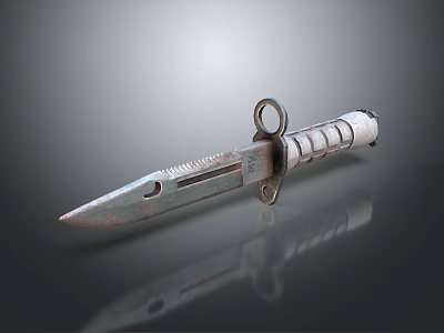 Vintage Military Knife With Metal Blade Striped Handle And Ring Design 3d model