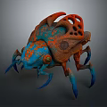 Colorful Orange And Blue Game Movie Creature Character With Intricate Design And Multiple Legs