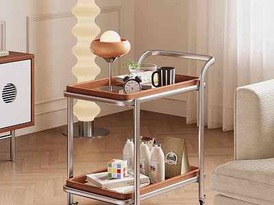 Modern Rolling Side Table with Wood Metal Frame Two Tier Tray Top for Living Room Decor 3d model