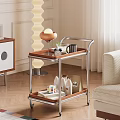 Modern Rolling Side Table with Wood Metal Frame Two Tier Tray Top for Living Room Decor