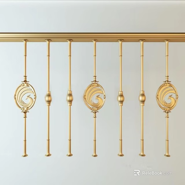 Golden Decorative Balustrade With Ornate Spindles And Elegant Patterns Design 3d model 