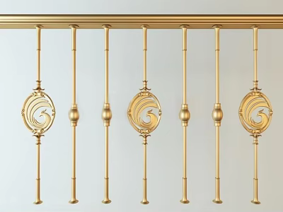 Golden Decorative Balustrade With Ornate Spindles And Elegant Patterns Design 3d model