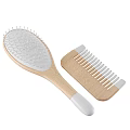 Daily Washing Essentials With Ceramic Holders Soap Dispenser Tray Skincare Tubes And Wooden Combs