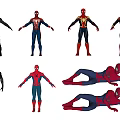 Multiple Spider Man Action Figures With Different Suits Standing And Lying