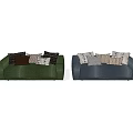 Green and Gray Sectional Sofas with Decorative Cushions in Modern Style 3d model