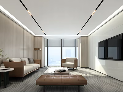 Modern Minimalist Living Room Interior With Sofa Armchair Coffee Table And TV 3d model