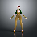 Game Movie Character with Red Hair Green Top Brown Pants Green Gloves and Yellow Shoes