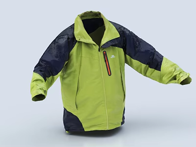 Light Green and Dark Blue Contrast Outdoor Sports Jacket with Zipper and Pockets 3d model